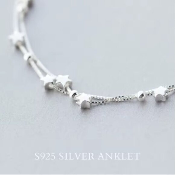 Modian Double Layer Sterling Silver Stars & Beads Anklet NEW - Picture 2 of 5